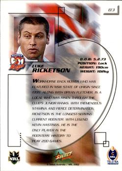 2002 Select Challenge #83 Luke Ricketson Back